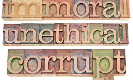 immoral, unethical, corrupt